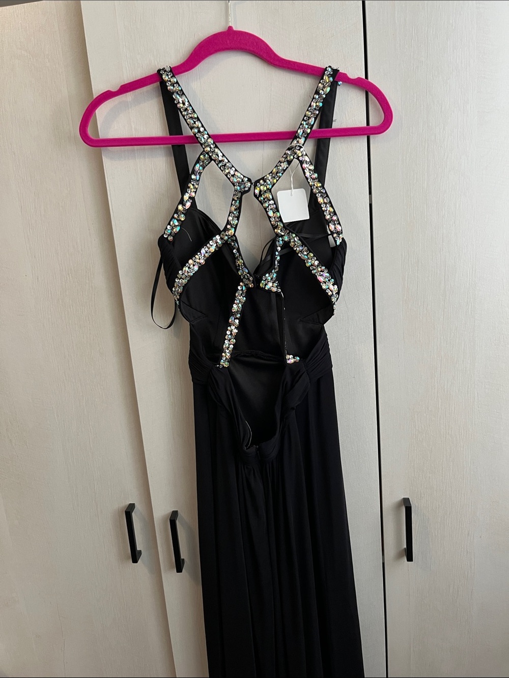 Jump Black Jeweled-Strap Prom Dress